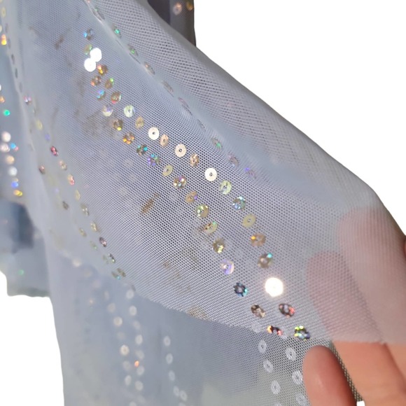 Girls Dressy Dress Light Blue Sleeveless Sequin Tulle Easter Weddings Specials - Picture 5 of 5